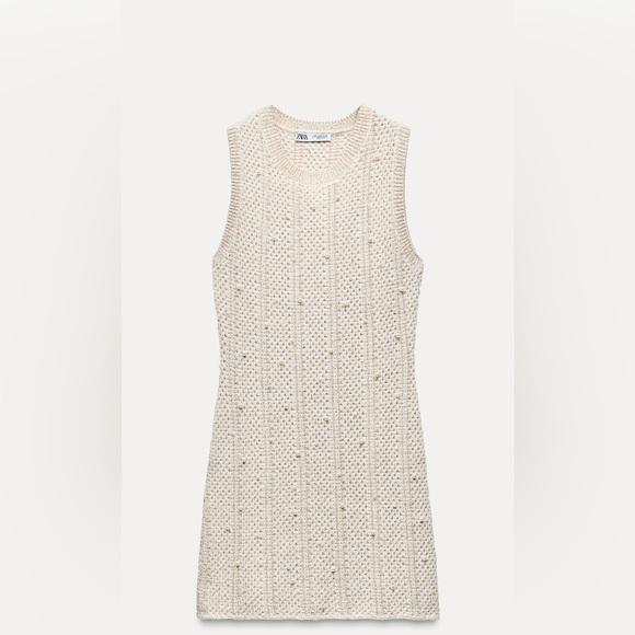 SOLD Zara faux pearl knit dress with metallic thread - Picture 3 of 5